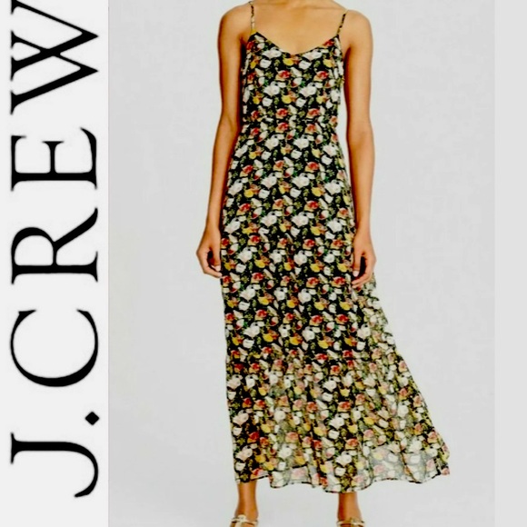 J. Crew Dresses & Skirts - J. Crew Mercantile Spaghetti Straps Chiffon Tiered Maxi Dress Floral Sz L